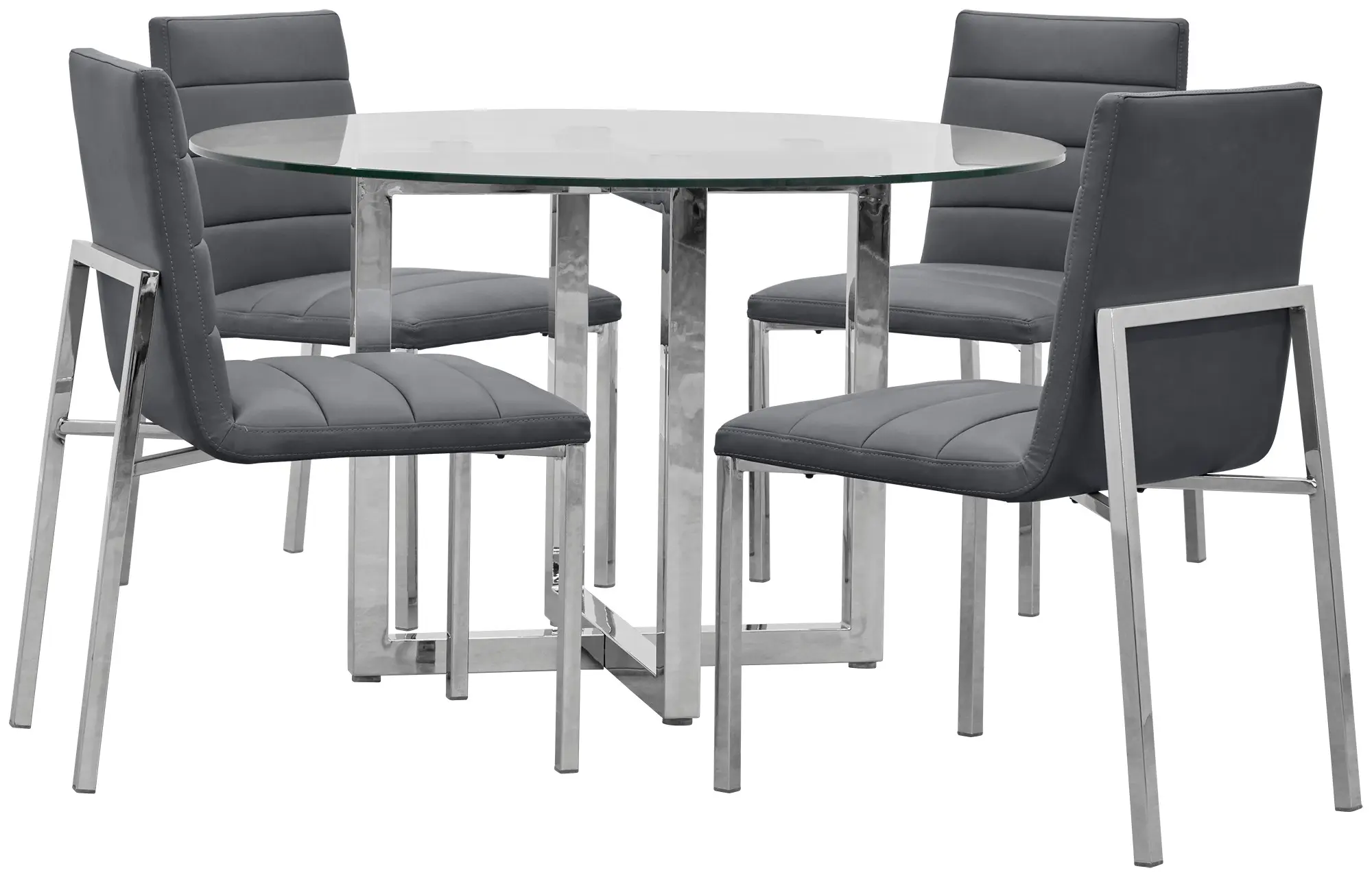 Amalfi Gray Glass Round Table & 4 Upholstered Chairs Amalfi Gray Glass Round Table & 4 Upholstered Chairs