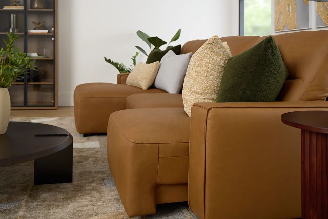 Rudy Brown Lthr/vinyl Left Dual Power Extension Chaise Sectional