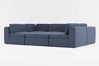 Destin Peyton Dark Blue Fabric 6-piece Pit Sectional