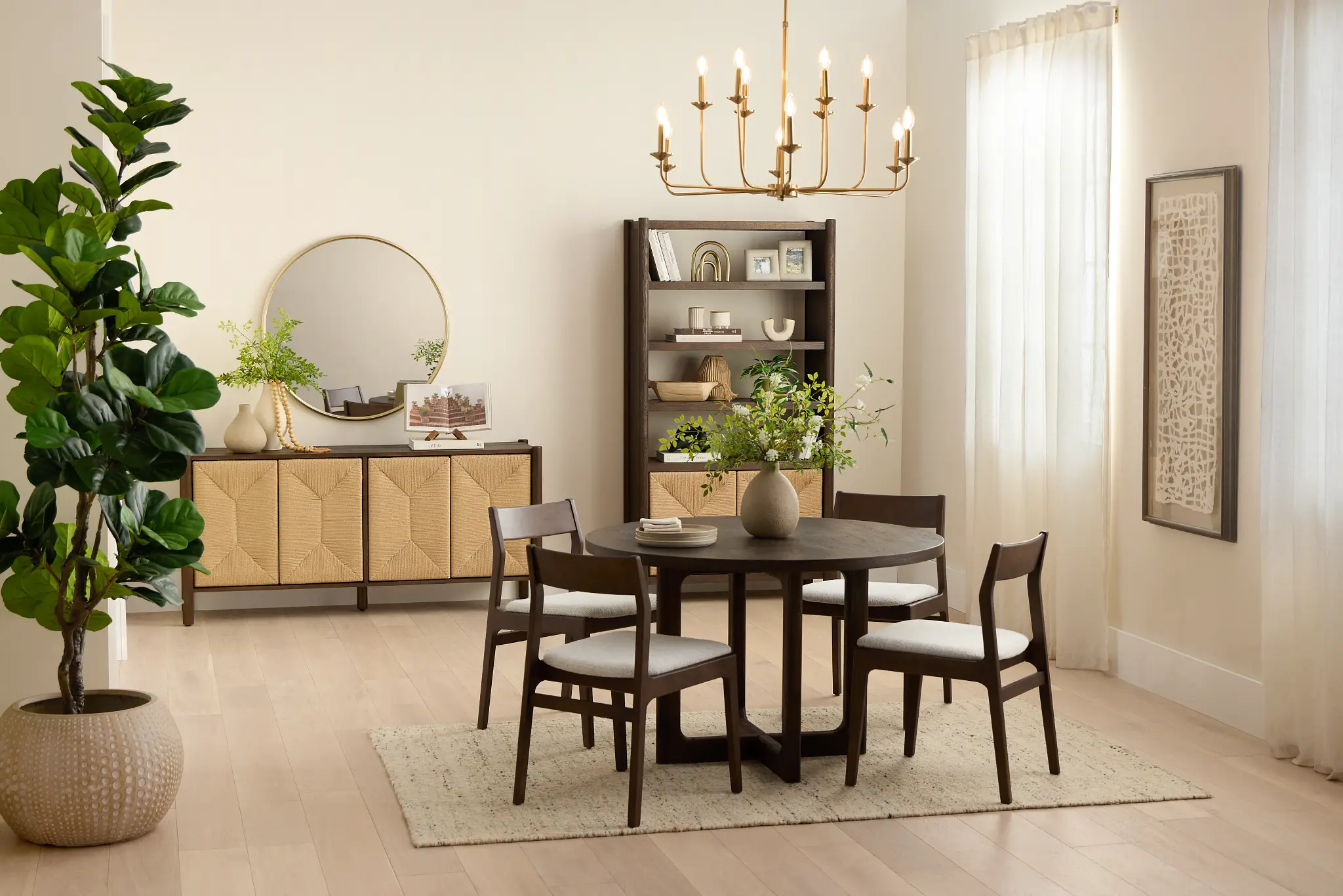 Santorini Dark Tone Round Table & 4 Upholstered Chairs Santorini Dark Tone Round Table & 4 Upholstered Chairs