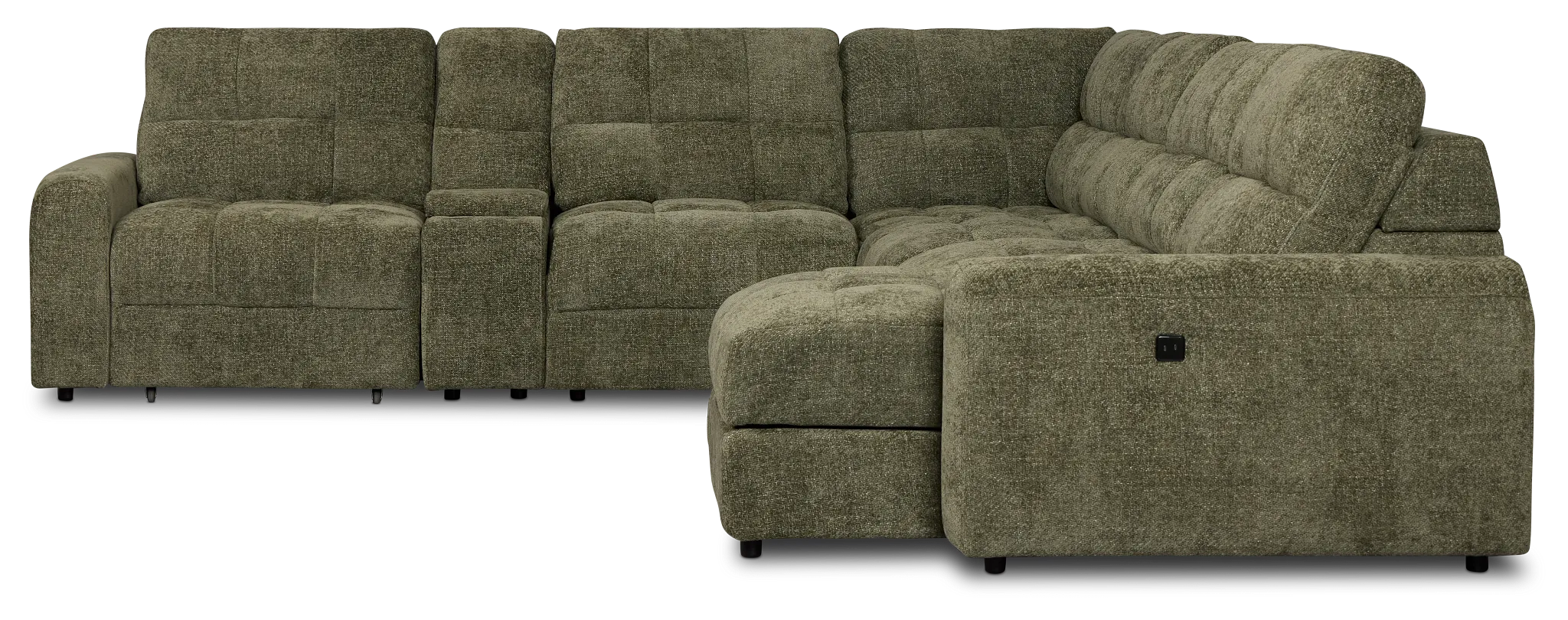 Hendrix Green Fabric Large Dual Power Right Extension Chaise Sectional