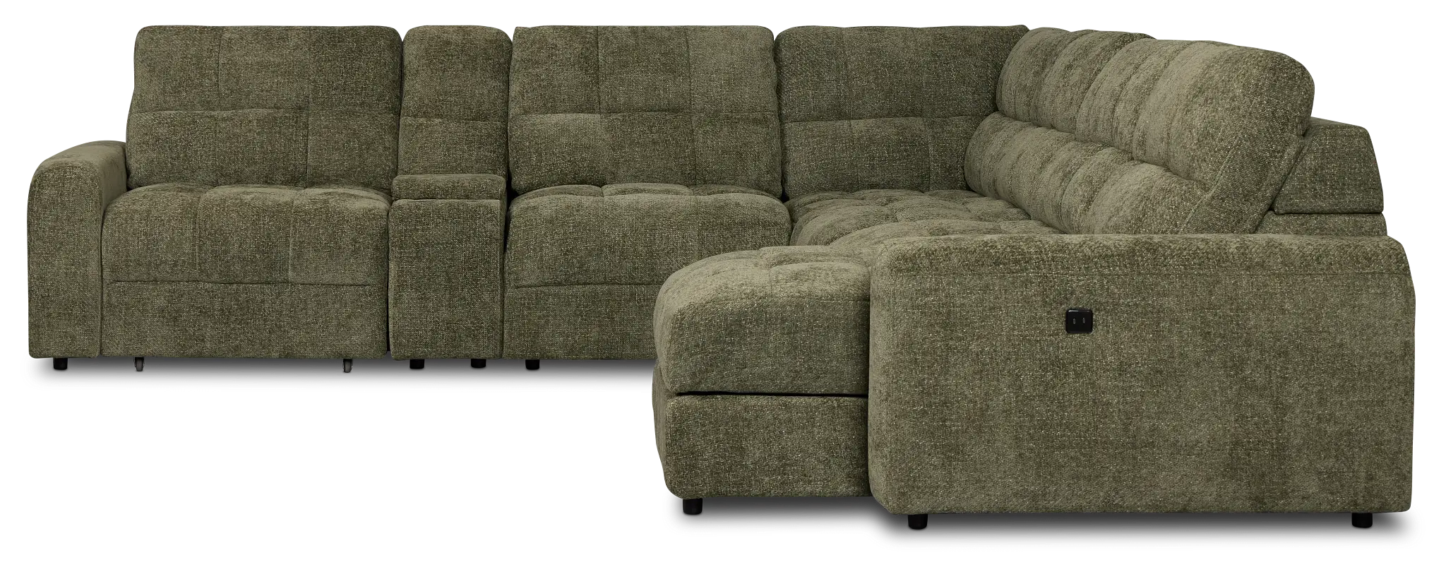 Hendrix Green Fabric Large Dual Power Right Extension Chaise Sectional Hendrix Green Fabric Large Dual Power Right Extension Chaise Sectional
