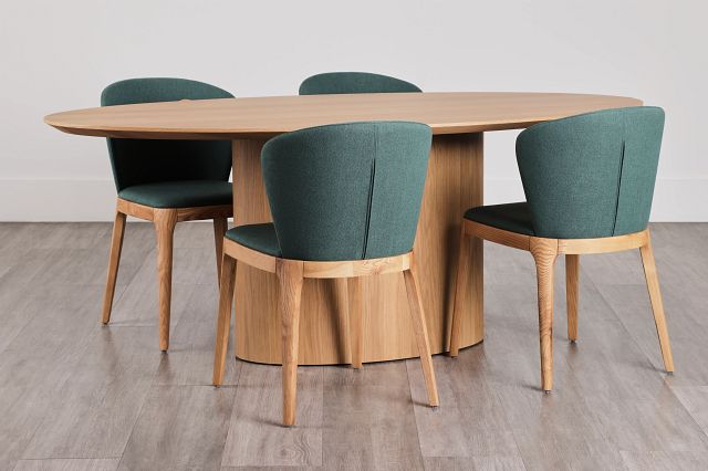 Nomad Light Tone 78" Oval Table & 4 Dark Green Chairs W/ Light Tone Leg