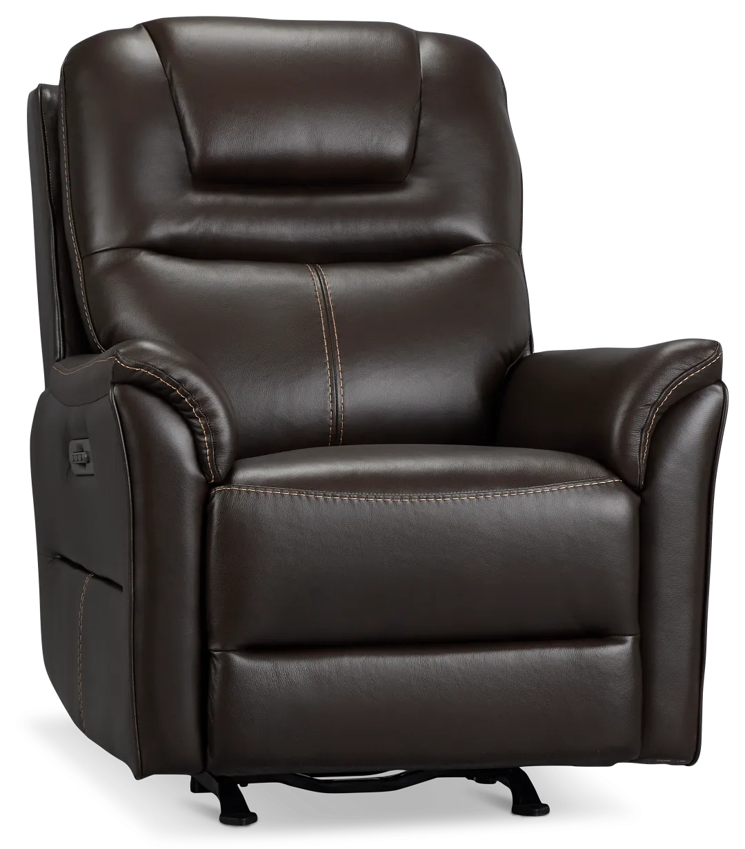 Archie Dark Brown Lthr/vinyl Power Recliner With Heat And Massage