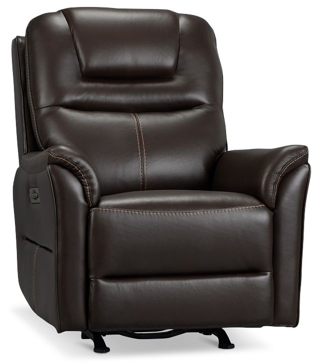 Archie Dark Brown Lthr/vinyl Power Recliner With Heat And Massage