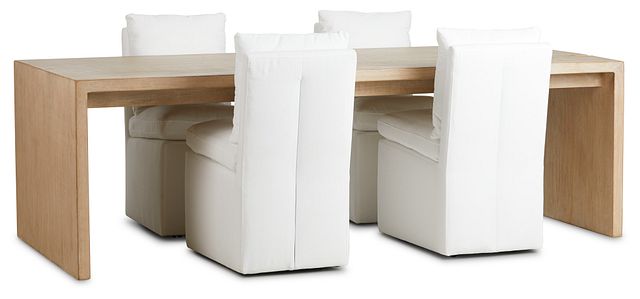Merwin Light Tone Wood Rectangular Table & 4 Upholstered Chairs