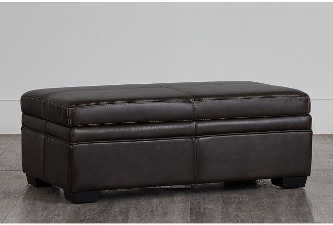 Carson Dark Brown Leather Storage Ottoman