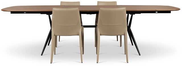 Margo Two-tone Rect Table & 4 Beige Upholstered Chairs