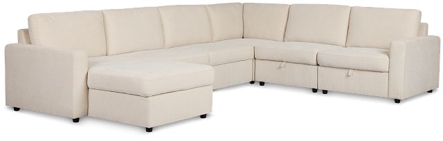 Addie Beige Fabric Medium Left Chaise Storage Sleeper Sectional