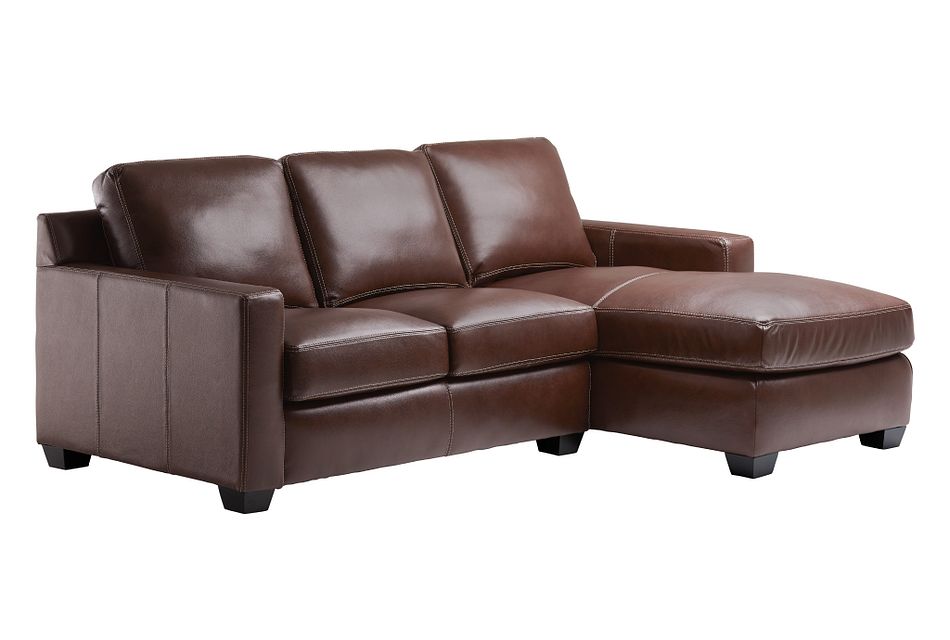 Carson Medium Brown Leather Small Right Chaise Sectional Living Room Sectionals City Furniture