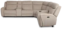 Walker Beige Fabric Large Dual Power Reclining Two-arm Sectional