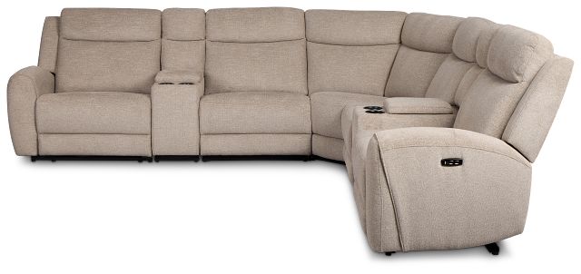 Walker Beige Fabric Large Dual Power Reclining Two-arm Sectional