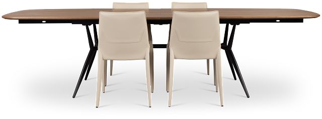 Margo Two-tone Rect Table & 4 Light Beige Upholstered Side Chairs