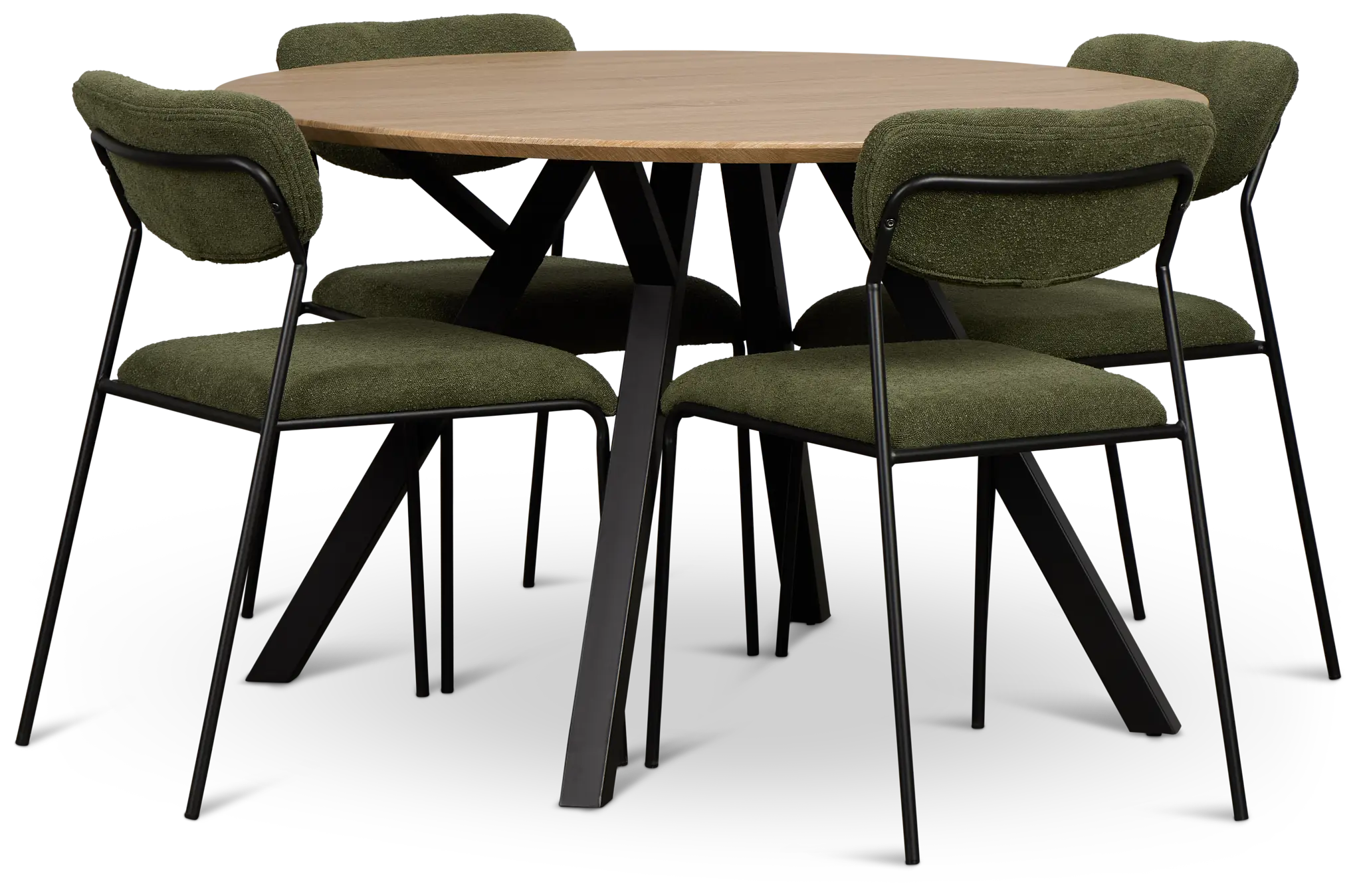 Lynden Light Tone Round Table & 4 Green Metal Upholstered Side Chairs Lynden Light Tone Round Table & 4 Green Metal Upholstered Side Chairs