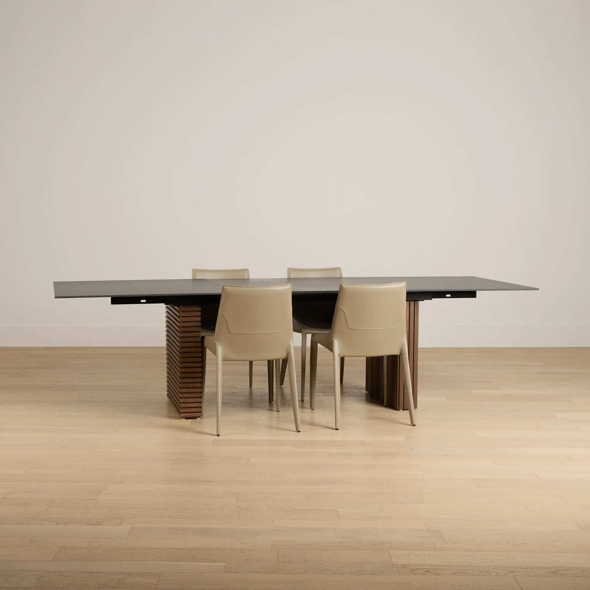 Wayne Two-tone Stone Rectangular Table & 4 Beige Upholstered Chairs