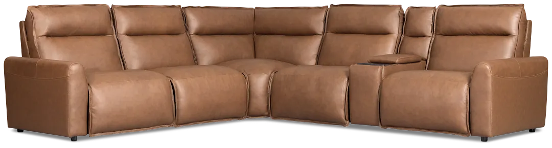 Edison Dark Brown Lthr/vinyl Medium Triple Power 2-arm Sectional