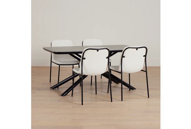 Palos Gray Rect Table & 4 White Upholstered Chairs