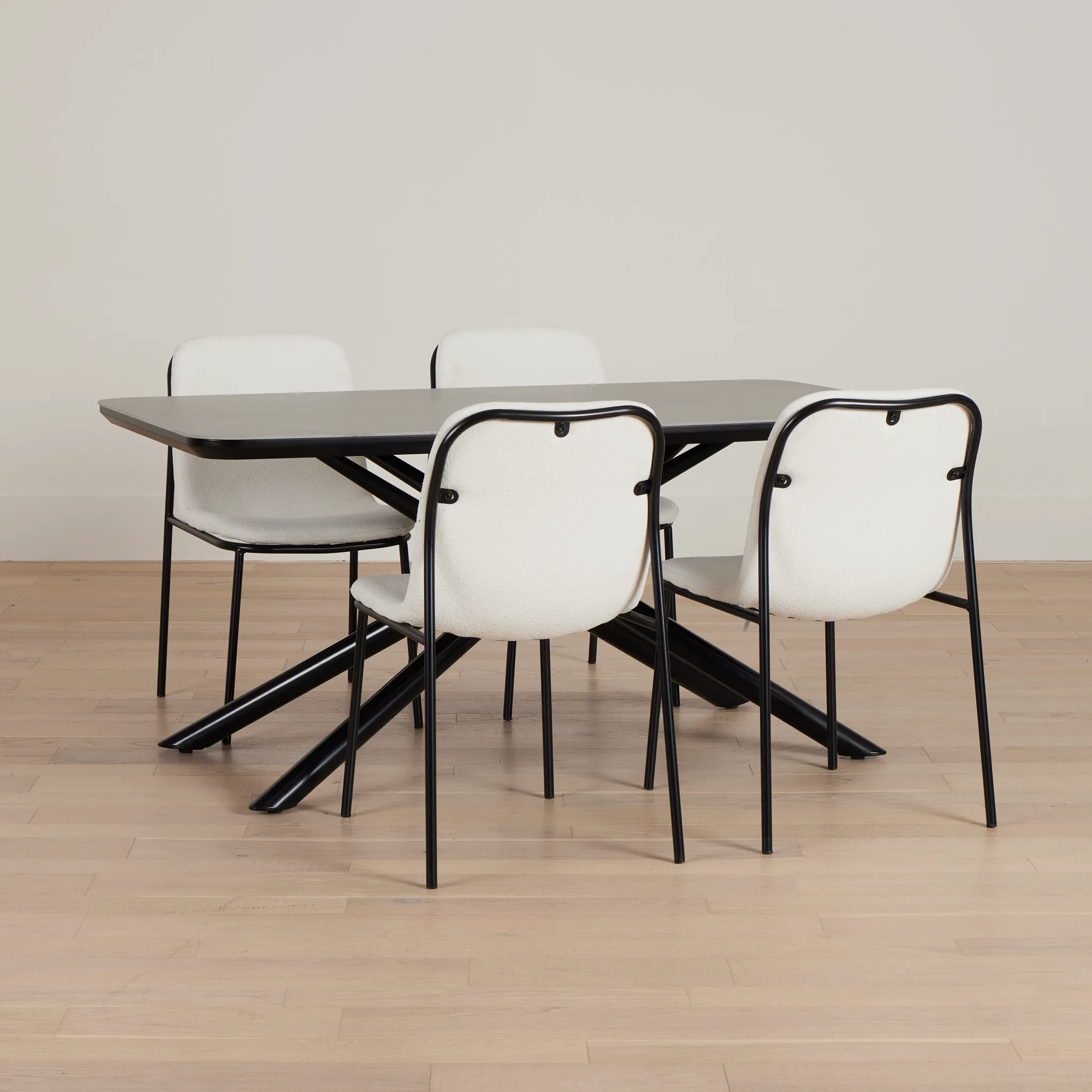 Palos Gray Rect Table & 4 White Upholstered Chairs