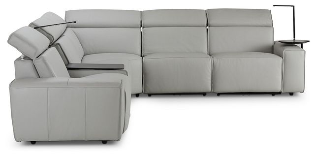 Carmelo Gray Leather Medium Triple Power Sectional W/right Table &light
