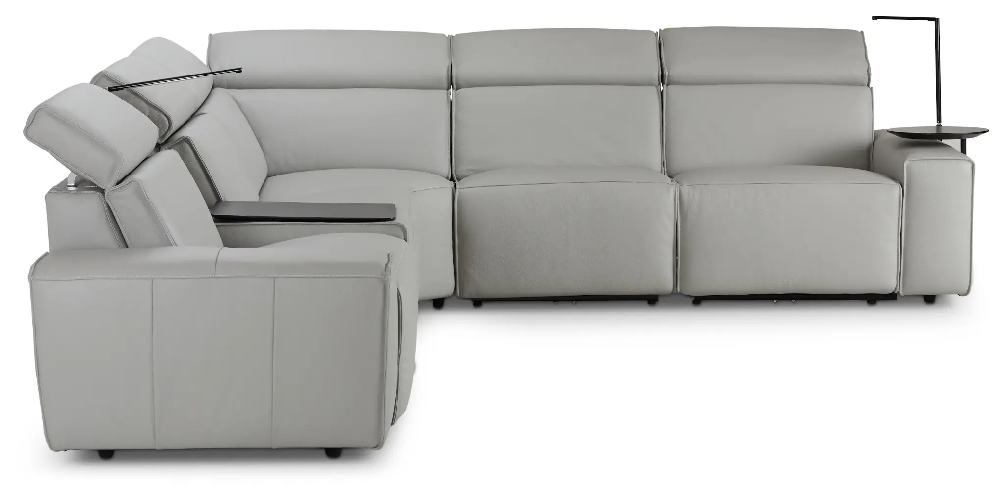 Carmelo Gray Leather Medium Triple Power Sectional W/right Table &light Carmelo Gray Leather Medium Triple Power Sectional W/right Table &light
