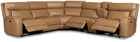 Jasper Light Brown Leather Medium Triple Power 2-arm Sectional