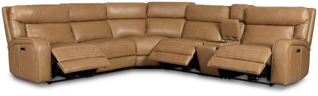 Jasper Light Brown Leather Medium Triple Power 2-arm Sectional