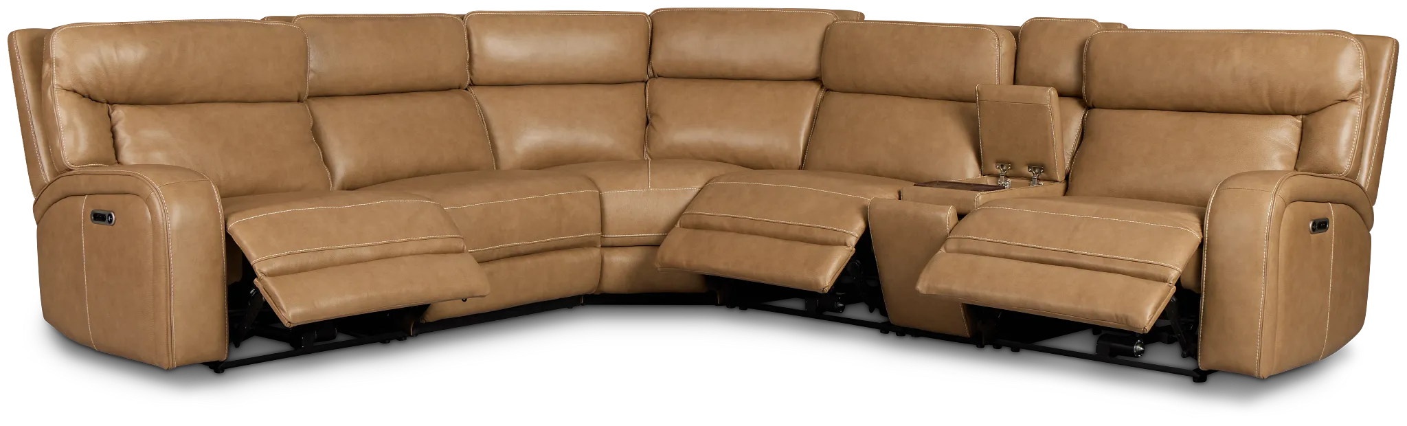 Jasper Light Brown Leather Medium Triple Power 2-arm Sectional