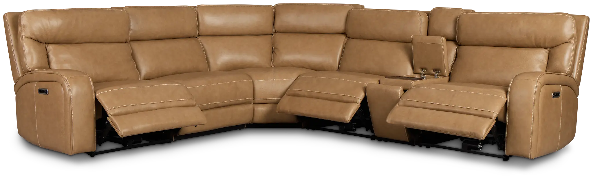 Jasper Light Brown Leather Medium Triple Power 2-arm Sectional Jasper Light Brown Leather Medium Triple Power 2-arm Sectional