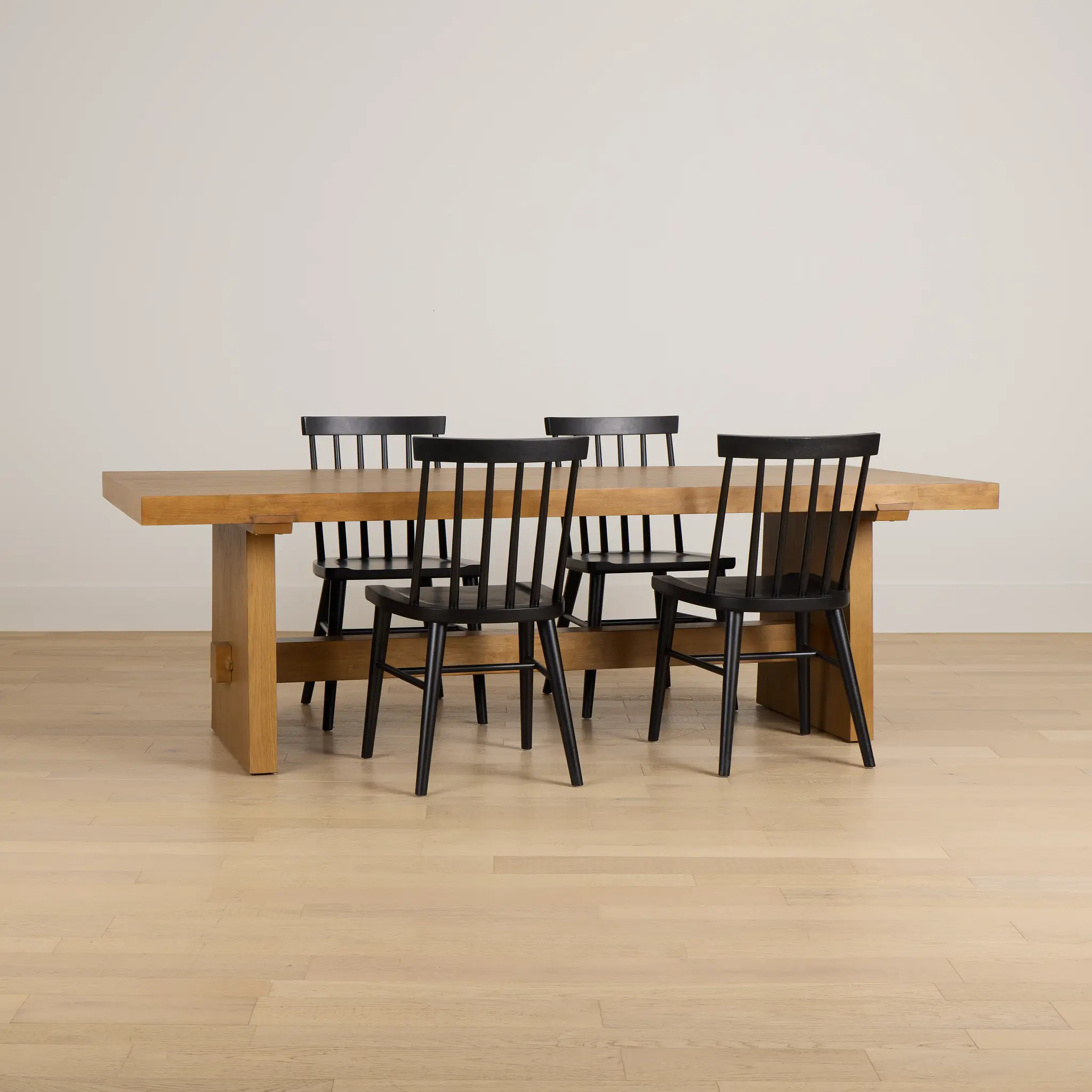 Provo Mid Tone Trestle Table & 4 Wood Chairs Provo Mid Tone Trestle Table & 4 Wood Chairs