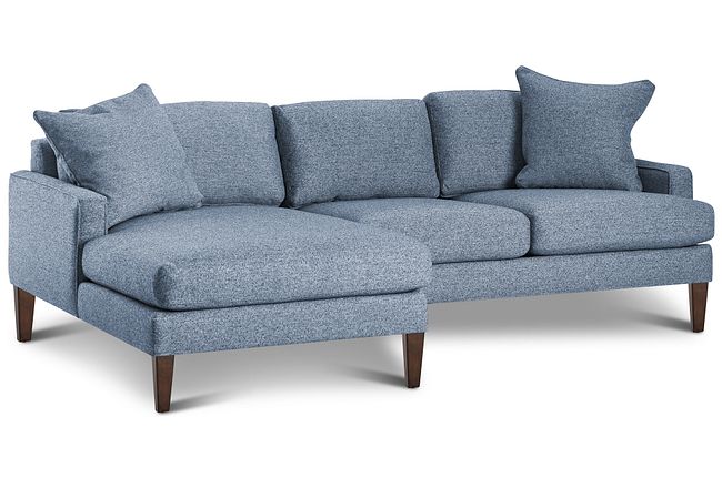 Morgan Blue Fabric Small Left Chaise Sectional W/ Wood Legs