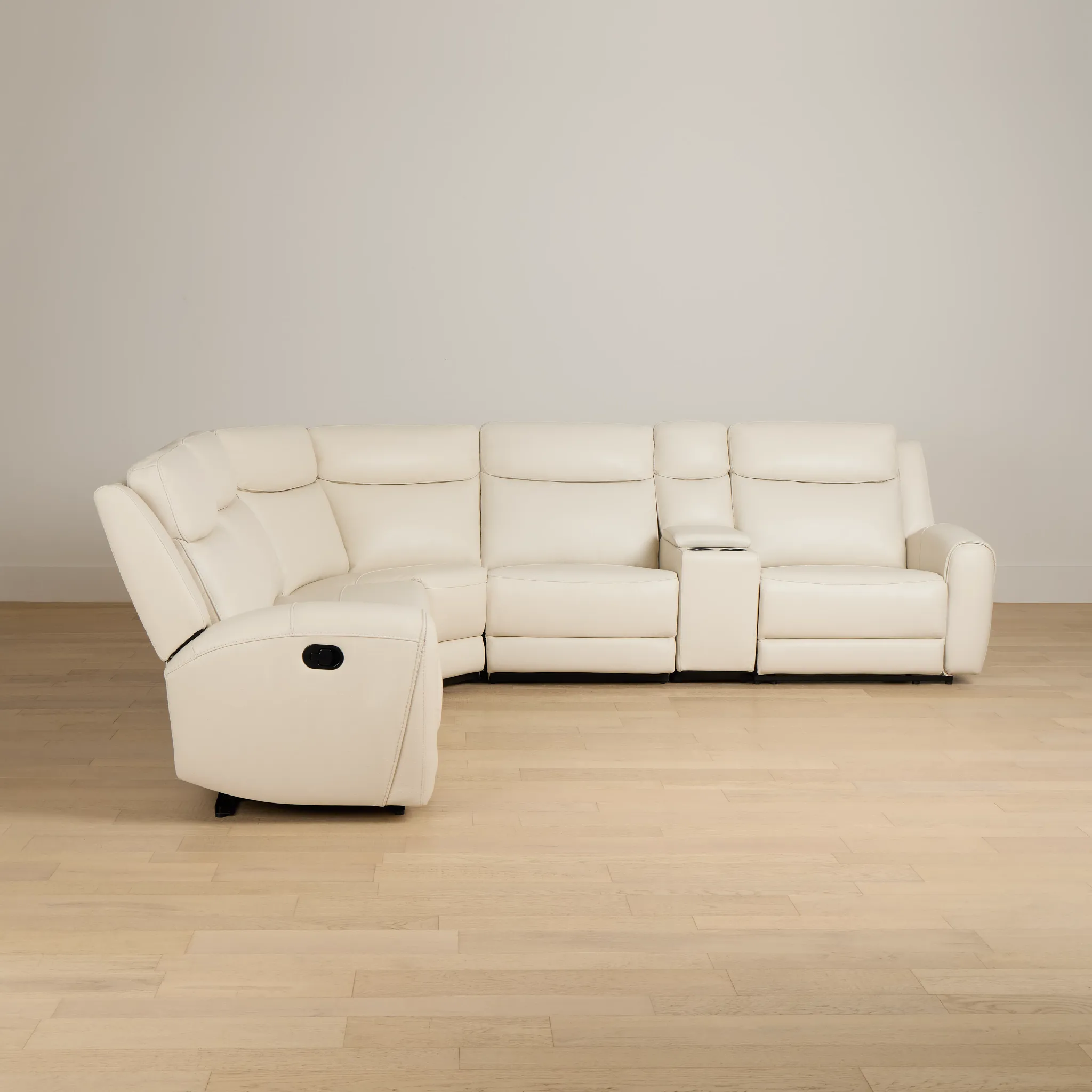 Walker Ivory Lthr/vinyl Medium Dual Manual 2-arm Sectional