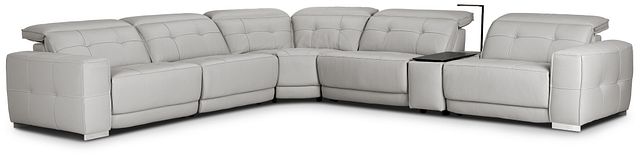 Reva Gray Leather Medium Dual Power 2-arm Reclining Sectional