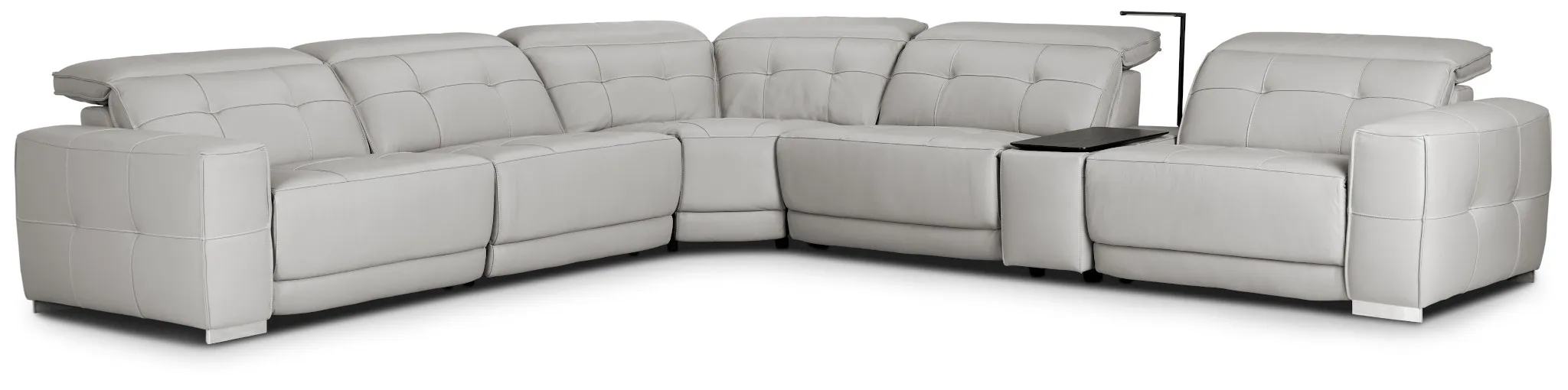 Reva Gray Leather Medium Dual Power 2-arm Reclining Sectional