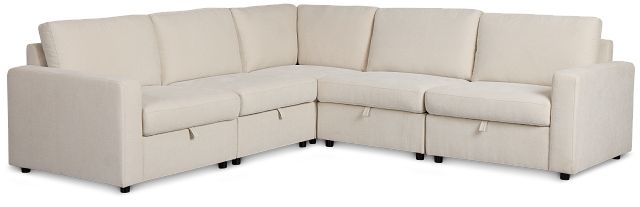 Addie Beige Fabric Small 2-arm Storage Sectional
