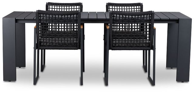 Sunrise Dark Gray 86" Rectangular Table & 4 Teak Arm Chairs