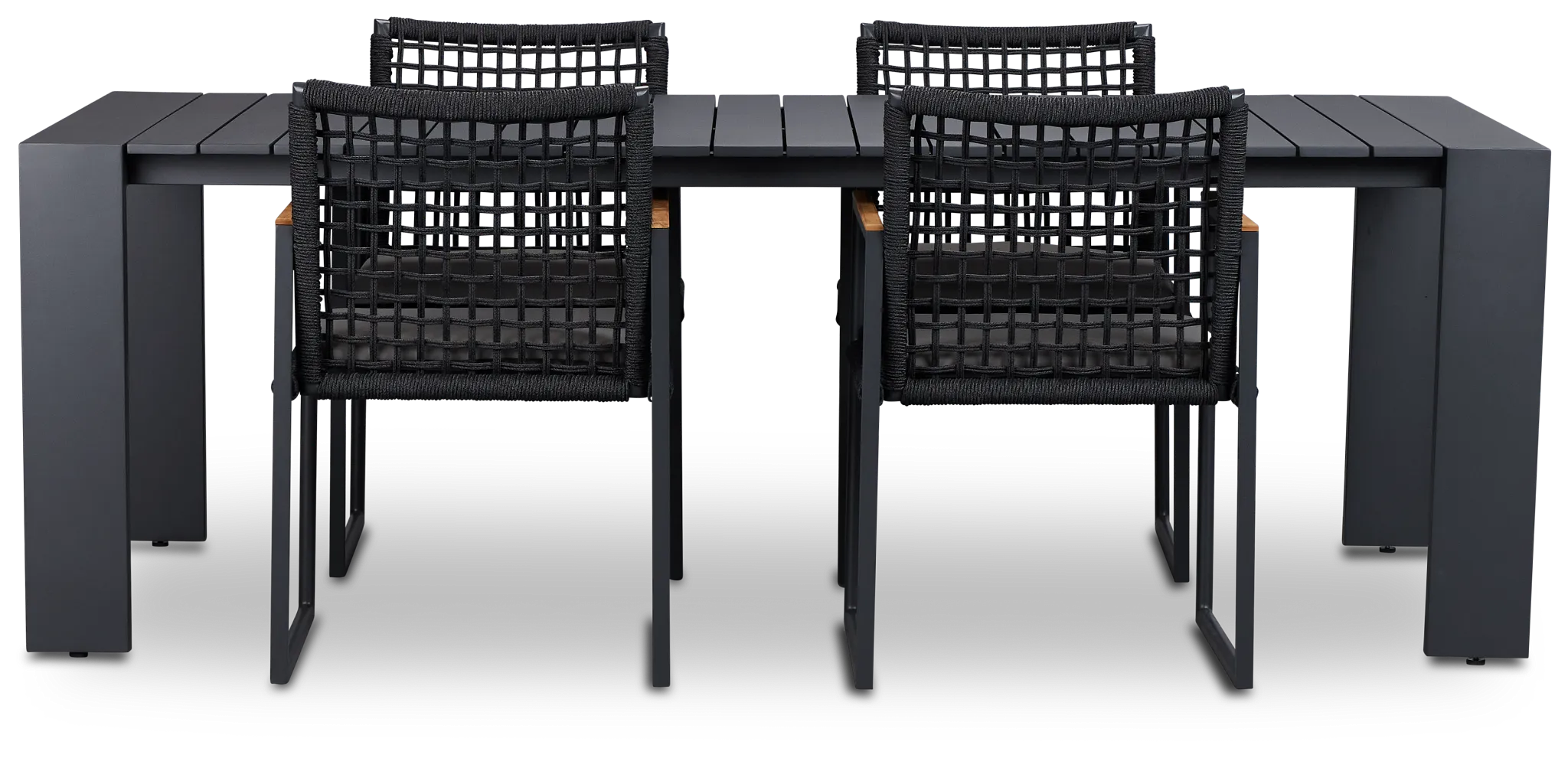 Sunrise Dark Gray 86" Rectangular Table & 4 Teak Arm Chairs