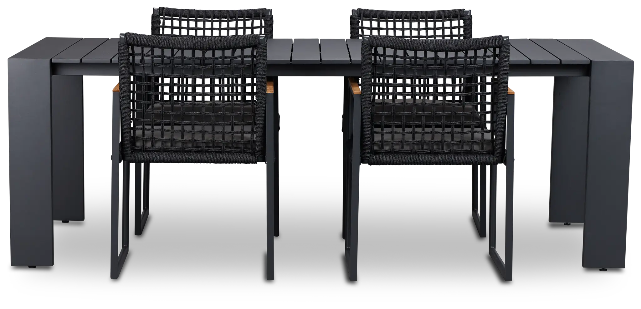Sunrise Dark Gray 86" Rectangular Table & 4 Teak Arm Chairs Sunrise Dark Gray 86" Rectangular Table & 4 Teak Arm Chairs
