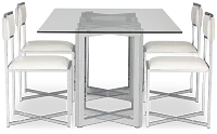 Amalfi White Glass Rectangular Table & 4 Metal Chairs