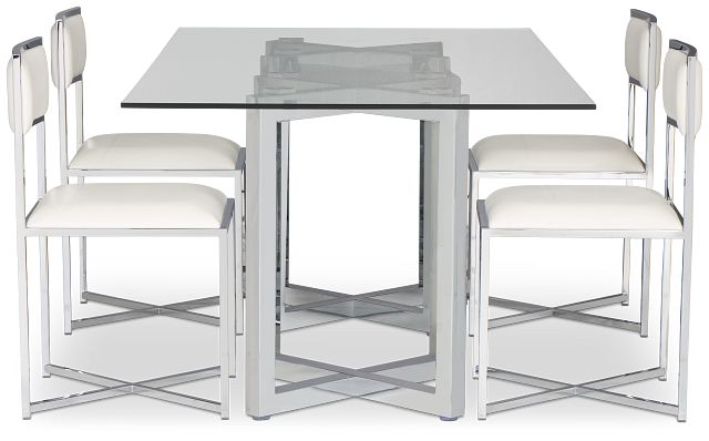 Amalfi White Glass Rectangular Table & 4 Metal Chairs