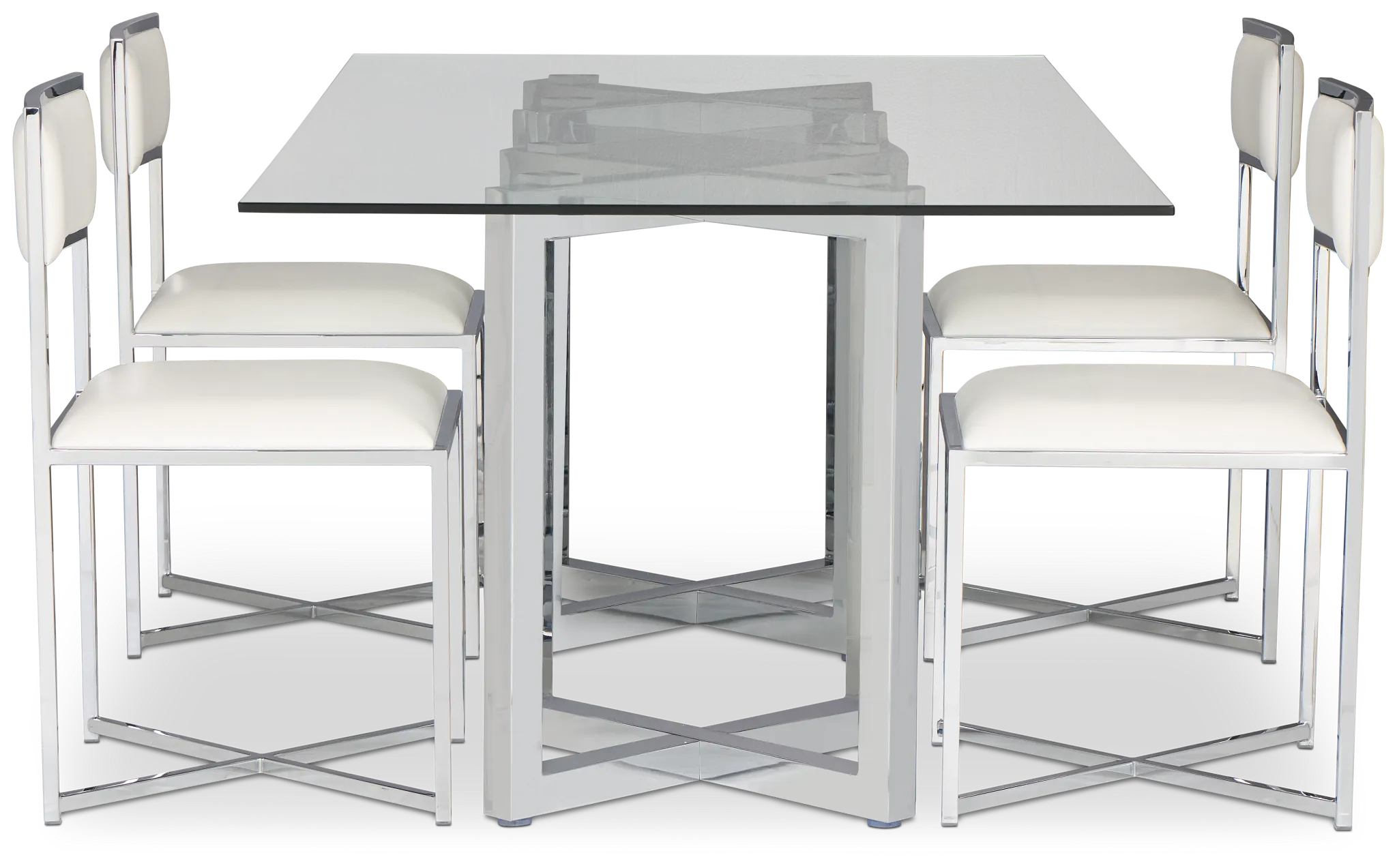 Amalfi White Glass Rectangular Table & 4 Metal Chairs