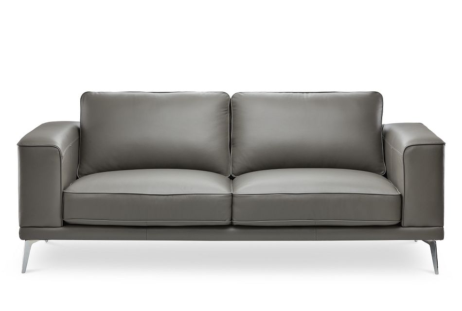 Naples Gray Leather Sofa With Metal, Leather Sofa Metal Legs