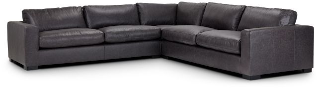 Bohan Black Leather Large Two-arm Sectional