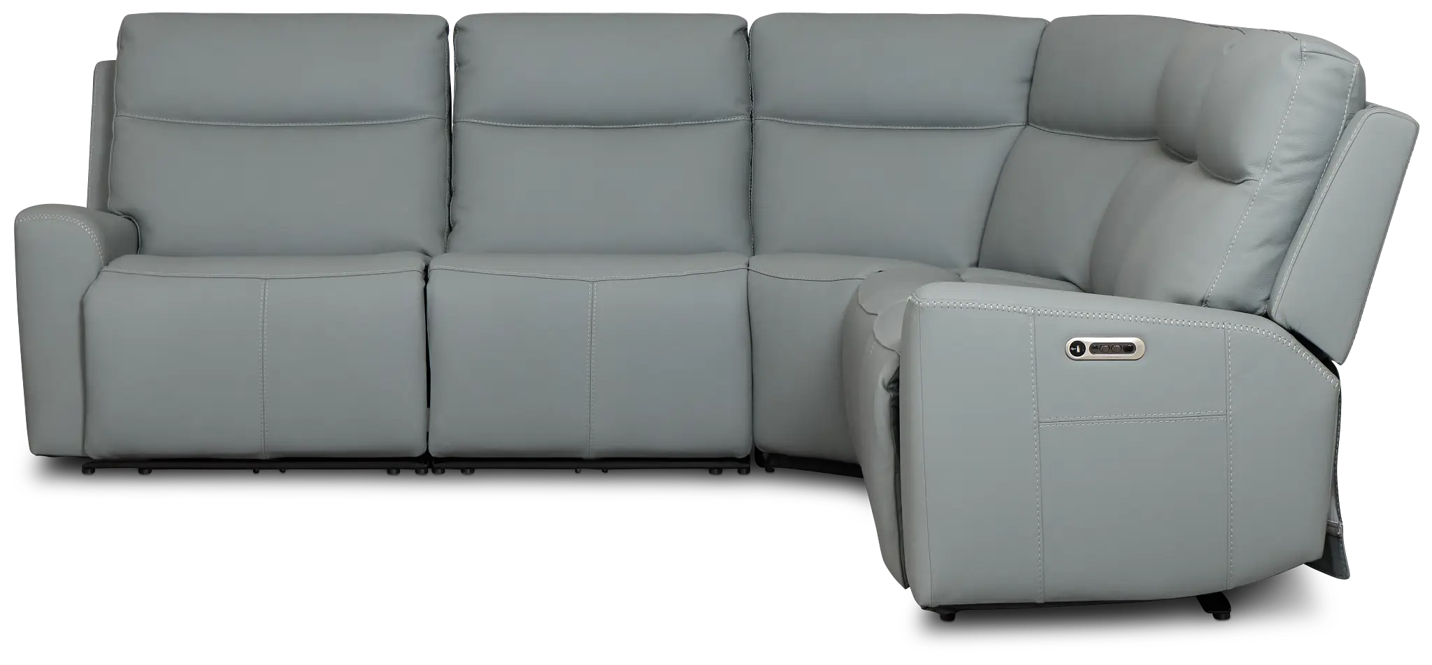 Flexsteel Sterling Blue Lthr/vinyl Small Triple Power Reclining Two-arm Sectional Flexsteel Sterling Blue Lthr/vinyl Small Triple Power Reclining Two-arm Sectional