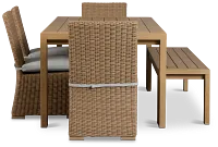 Montecito Mid Tone Table, 4 Chairs & Bench With Light Blue Cushions