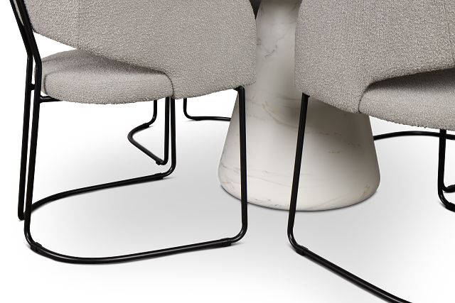 Merrick White Round Table With 4 Gray Upholstered Side Chairs