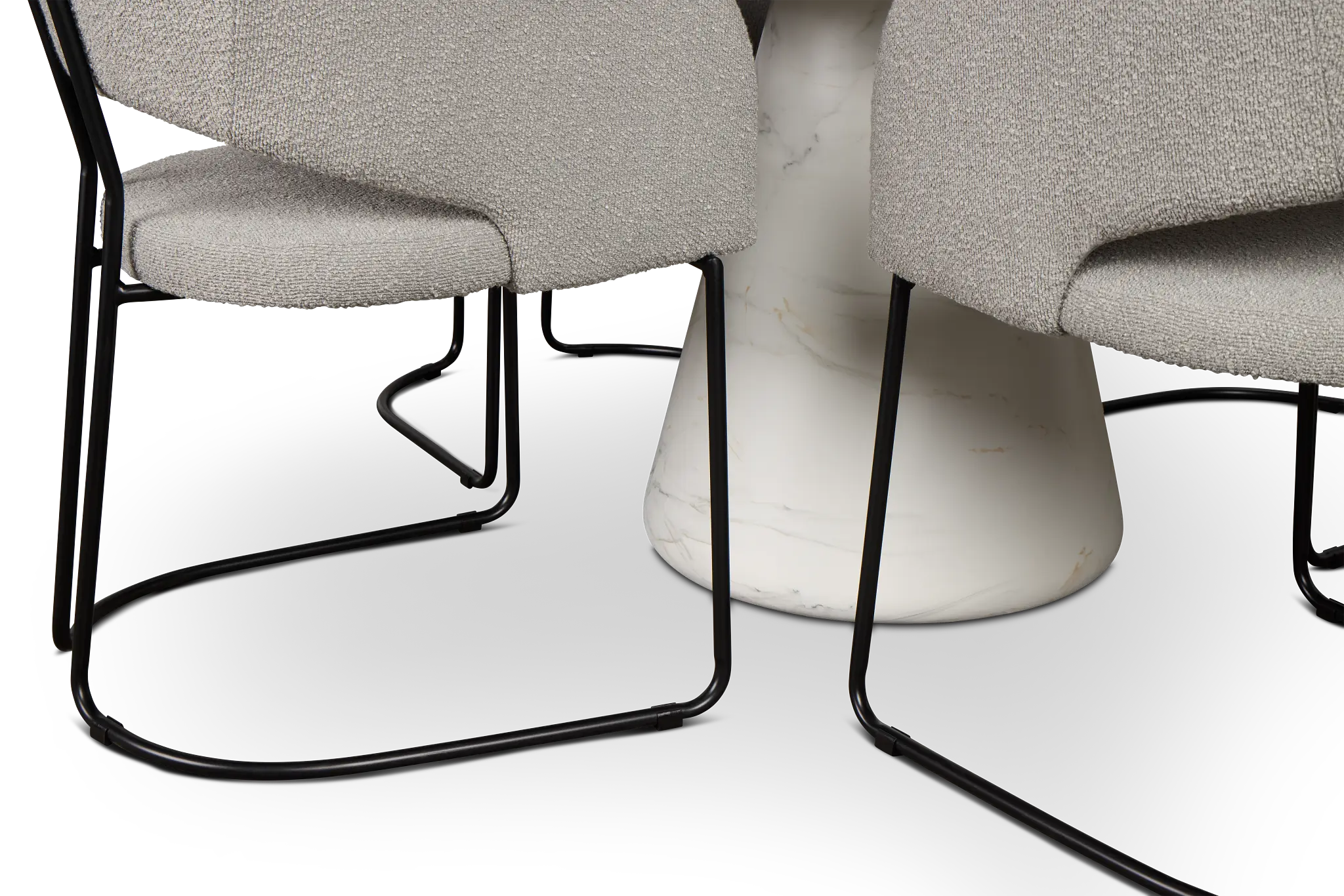 Merrick White Round Table With 4 Gray Upholstered Side Chairs Merrick White Round Table With 4 Gray Upholstered Side Chairs