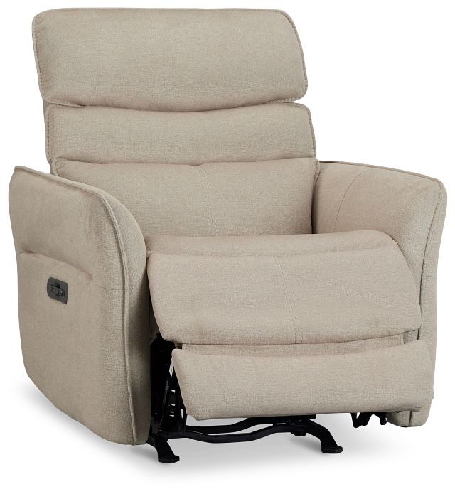 Preston Khaki Fabric Power Recliner With Heat And Massage