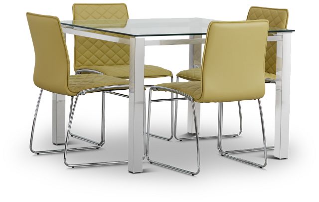 Skyline Light Green Square Table & 4 Metal Chairs (4)