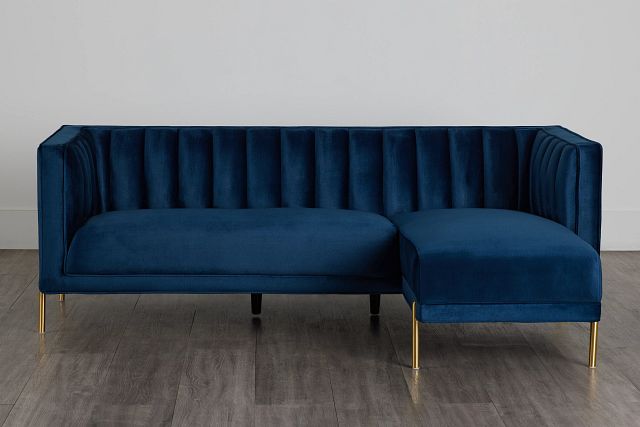 Bella Dark Blue Velvet Right Chaise Sectional