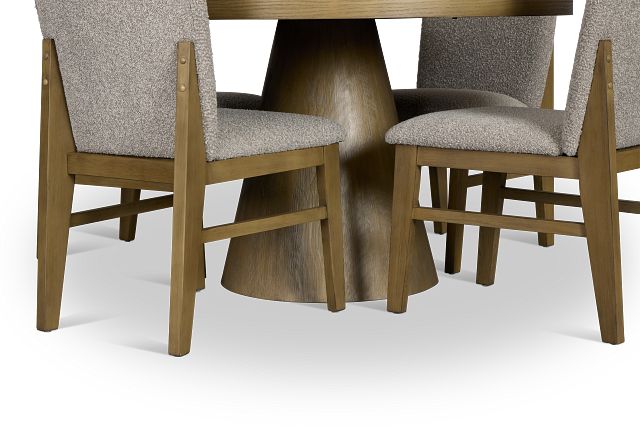 Modesto Light Tone Round Table & 4 Upholstered Chairs